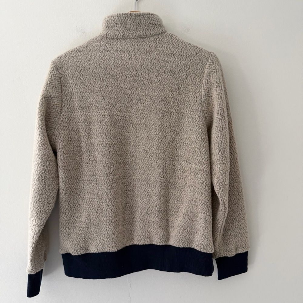 Patagonia Woolyester Fleece Pullover Beige Navy Size Small Outdoor Cozy Coastal - Picture 5 of 9